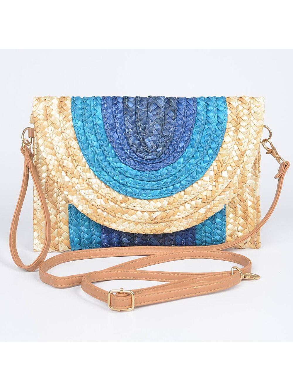 Colorful Faux Straw Envelope Clutch – Navy